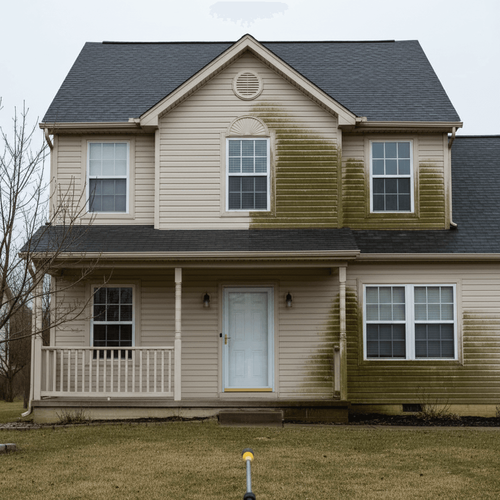 House siding before and after pressure washing