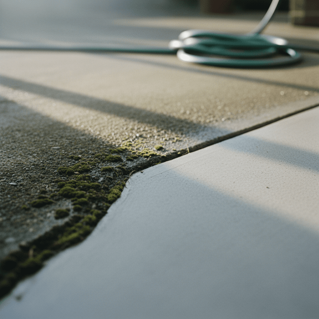 Patio corner with moss and grime removed