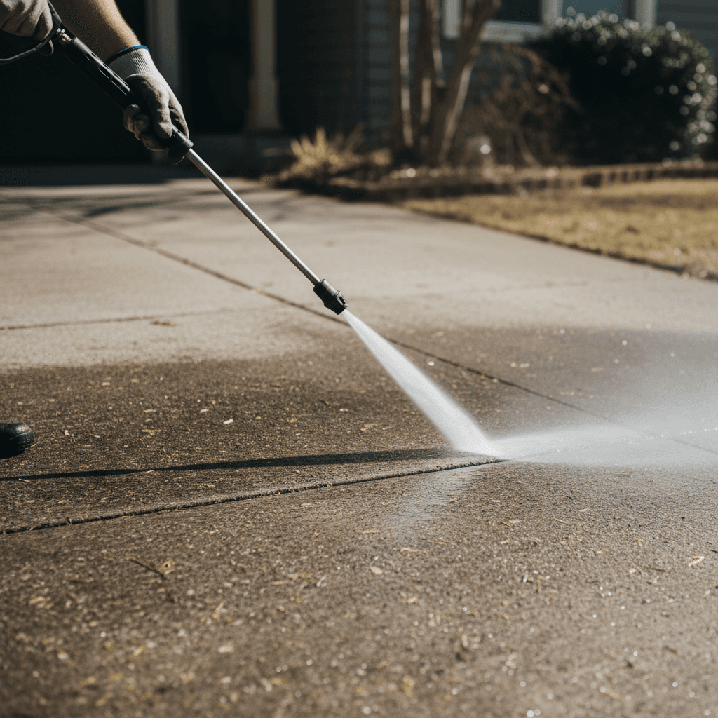 curb and sidewalk cleaning with pressure washer