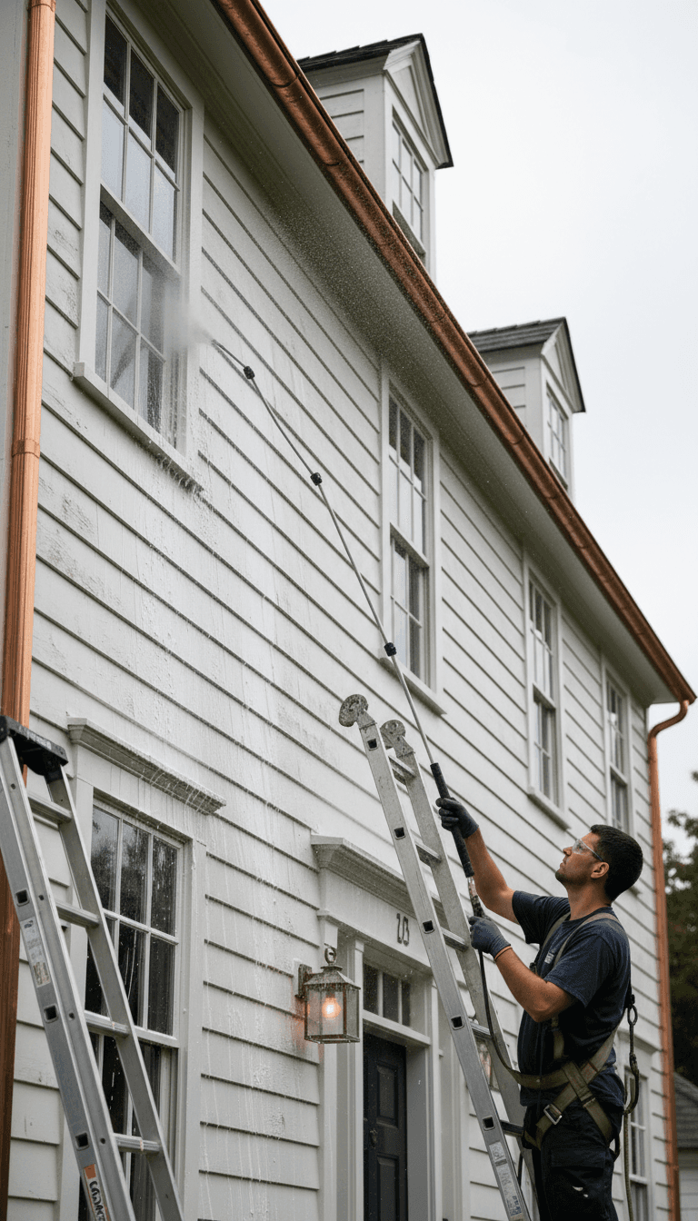 Soft wash application on vinyl siding
