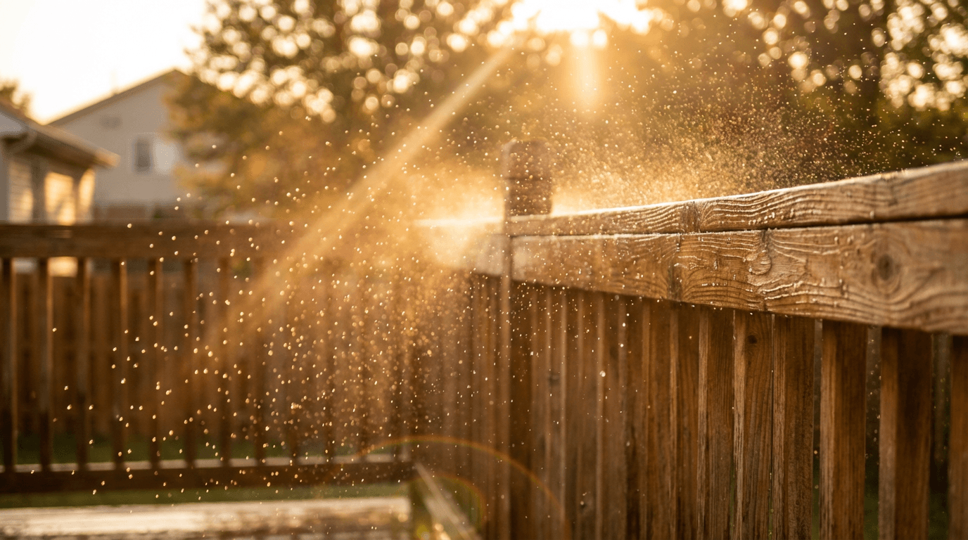 Close up of siding being power washed, clean and bright